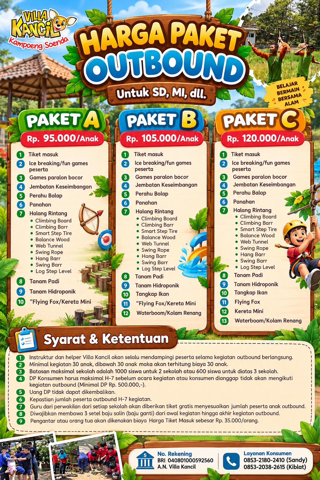 Poster harga paket outbound untuk SD dan MI